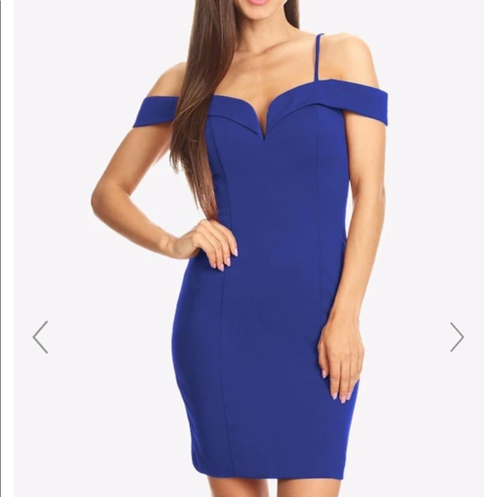 Akira royal blue off shoulder sexy cocktail dress